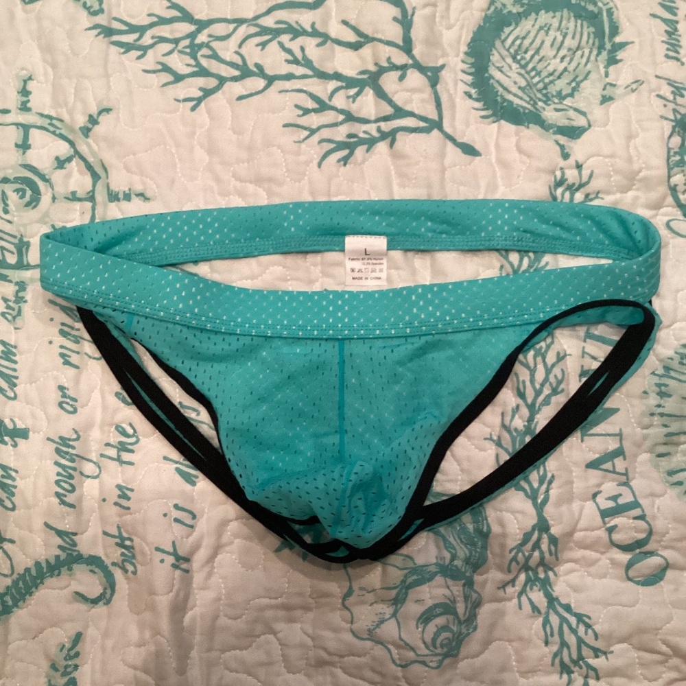 Jockstrap, turquoise, with black edging, NWOT - Picture 2 of 5